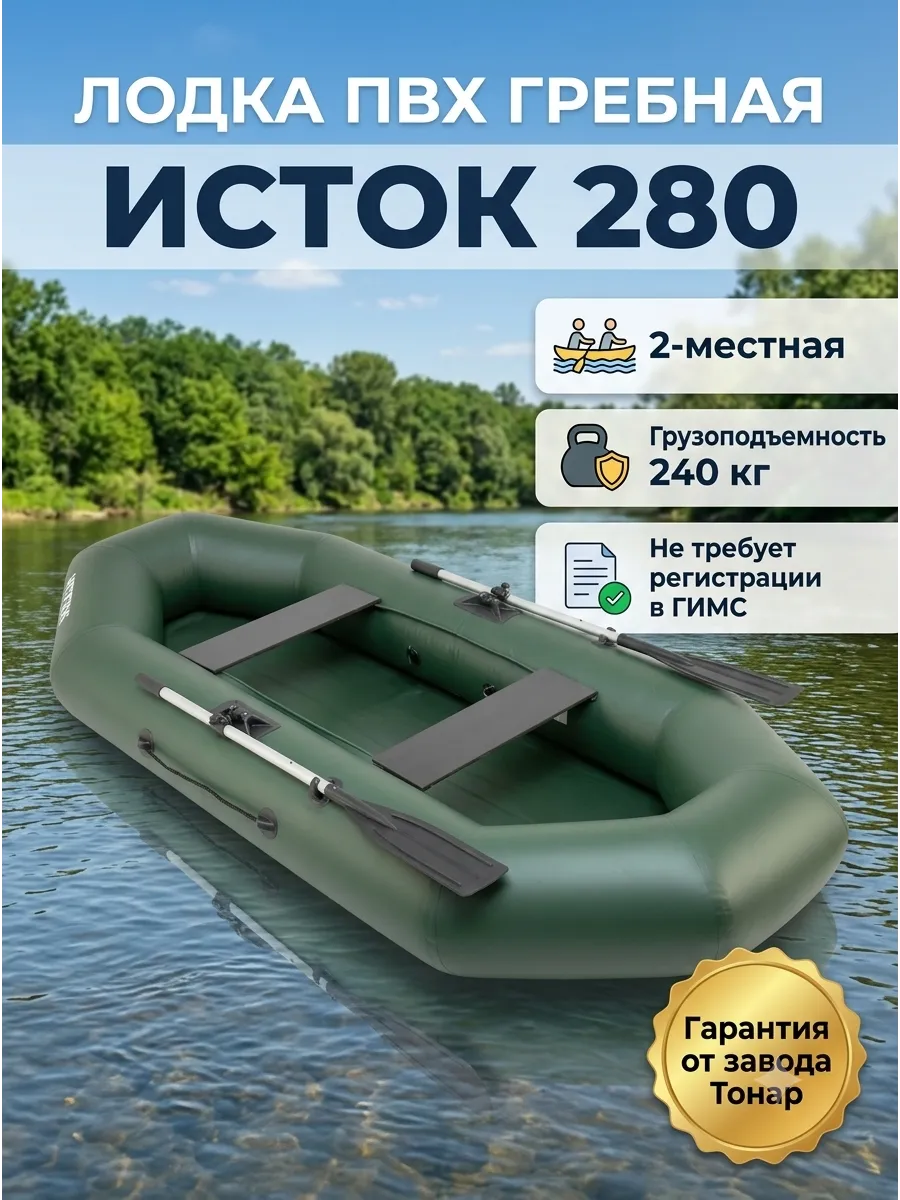Лодка ПВХ надувная для рыбалки гребная Тонар
